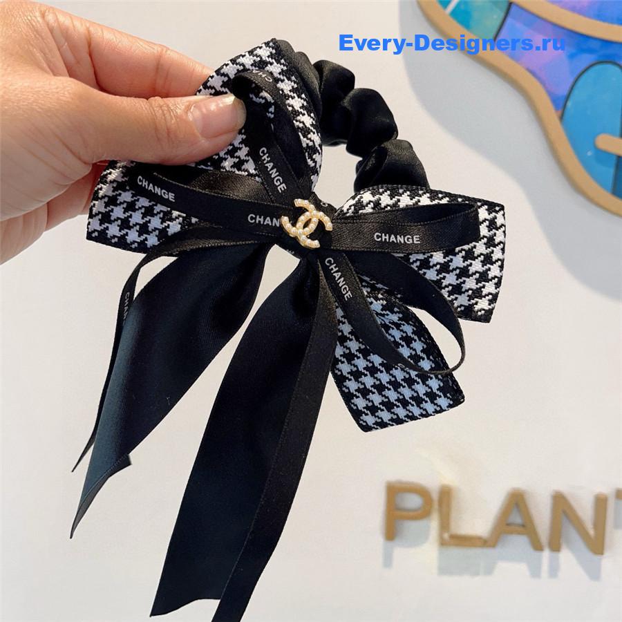 Ch**el houndstooth ribbon hair tie