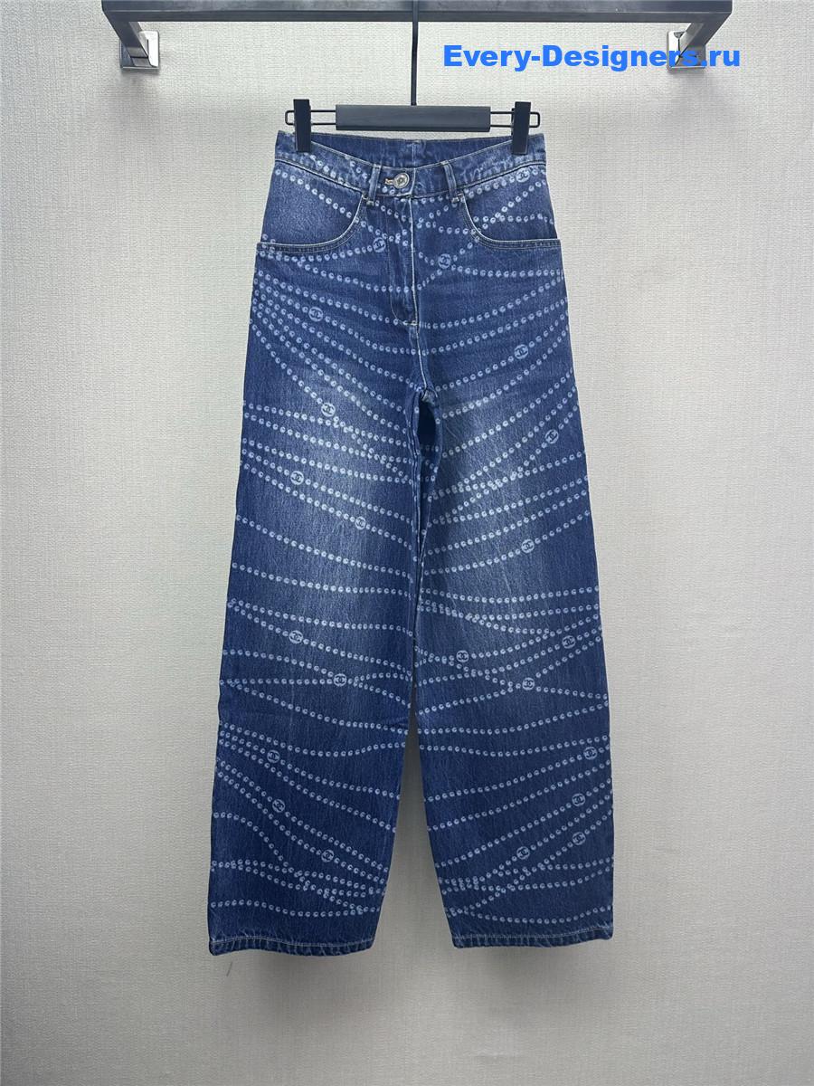 Ch**el blue pearl print logo jeans