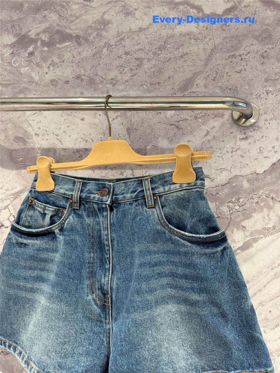 Pra*a blue washed high-waist denim shorts