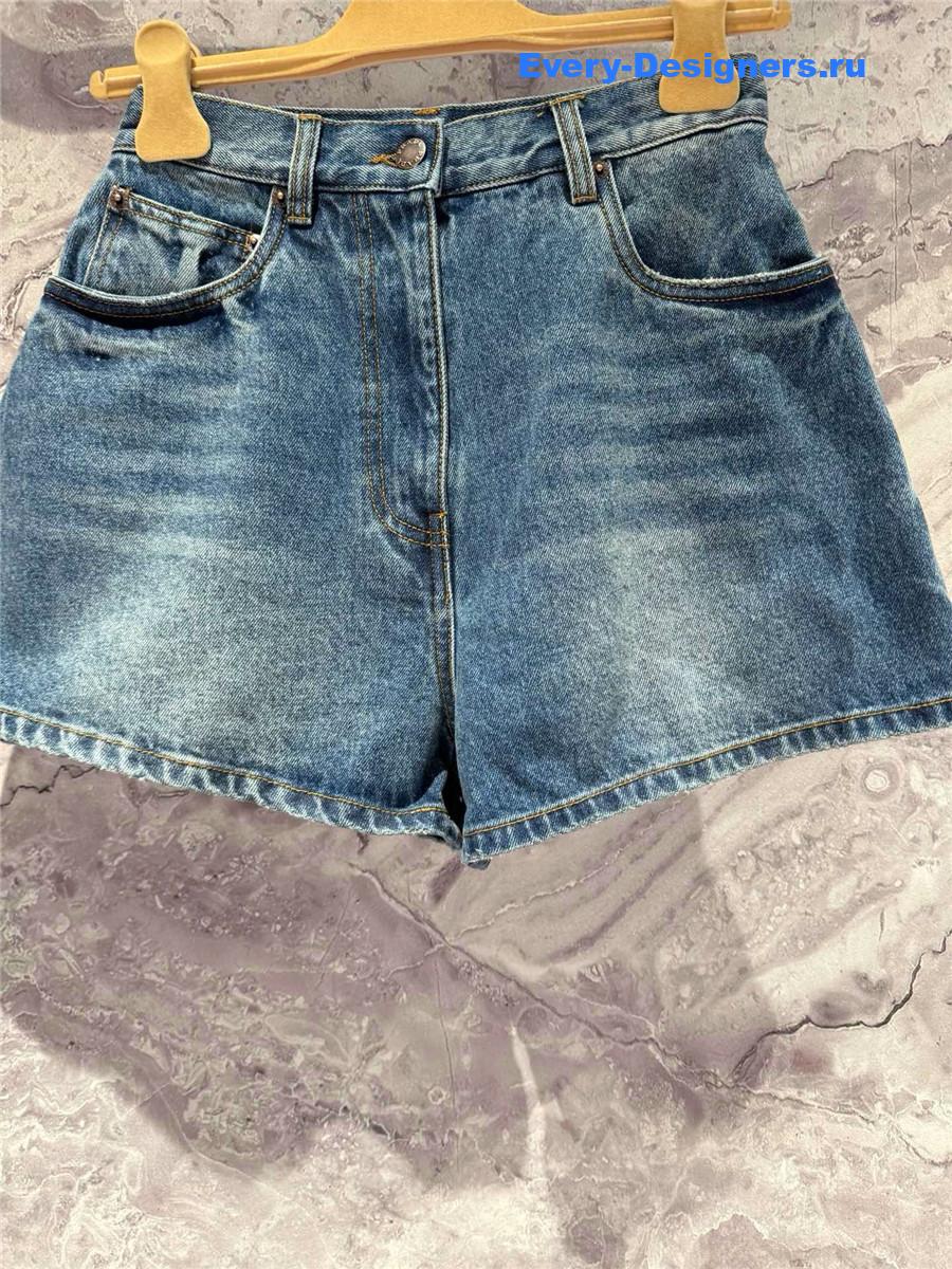 Pra*a blue washed high-waist denim shorts