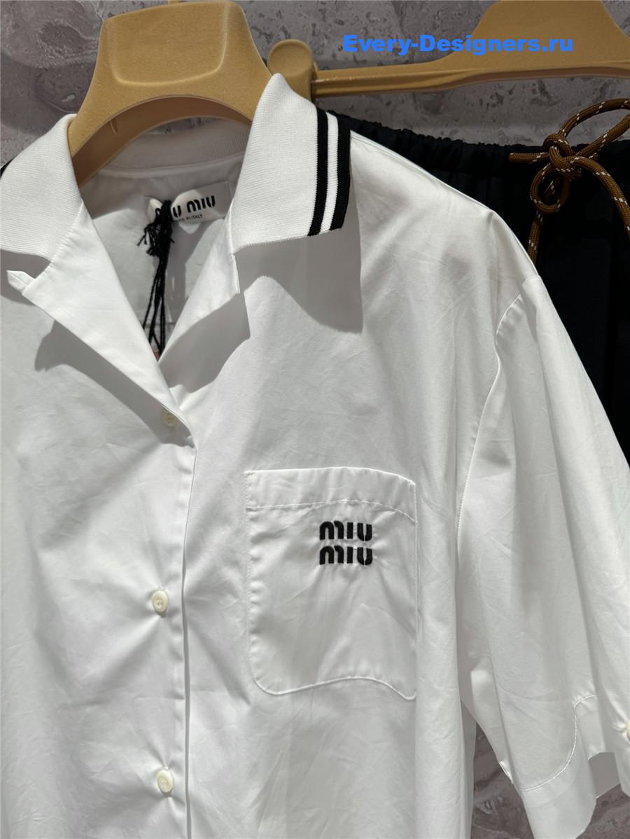 Miu Miu Logo Cropped Poplin Shirt