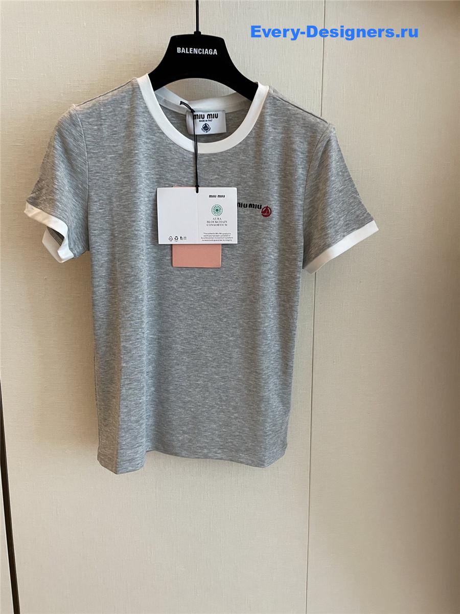 Miu Miu Grey Embroidered T-shirt
