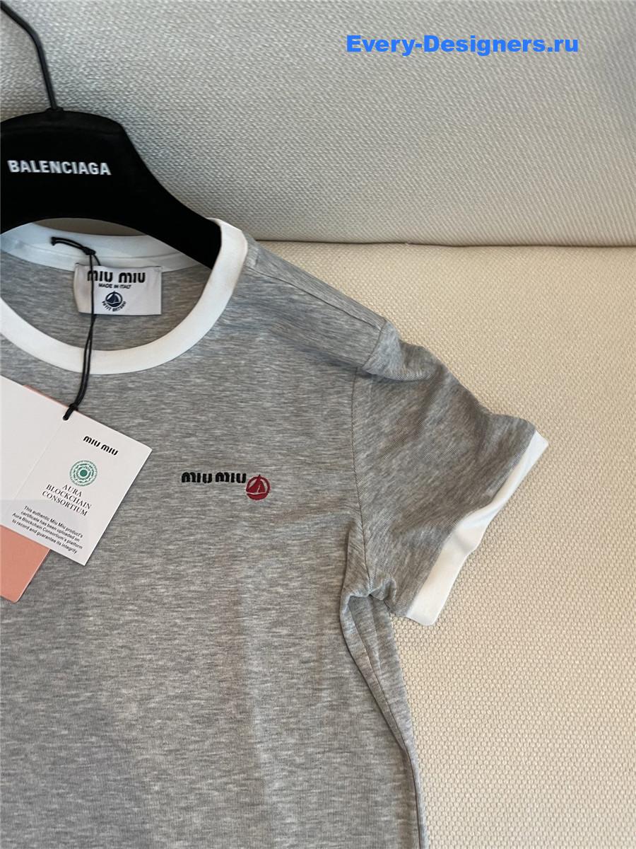 Miu Miu Grey Embroidered T-shirt