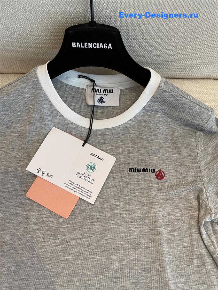 Miu Miu Grey Embroidered T-shirt