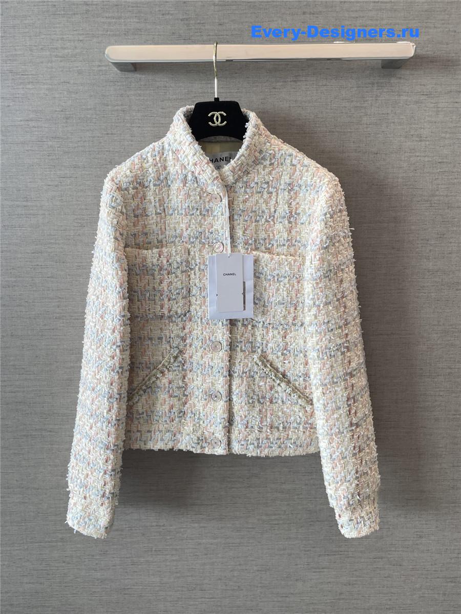 Ch**el white multicolor tweed cropped jacket