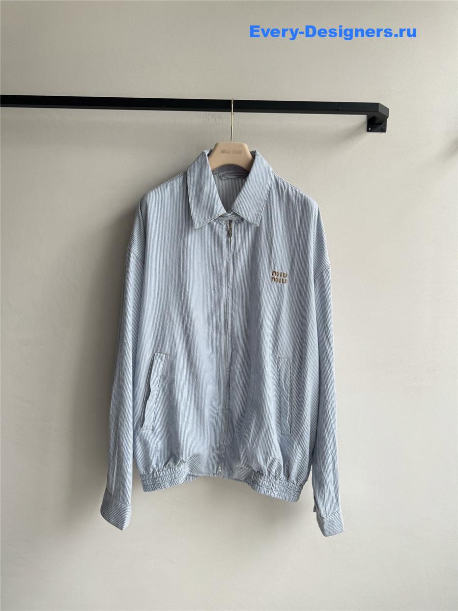 Miu Miu Light Washed Striped Denim Jacket