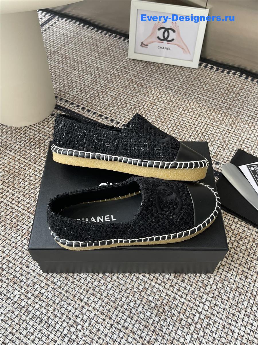 Ch**el black lambskin espadrilles flats