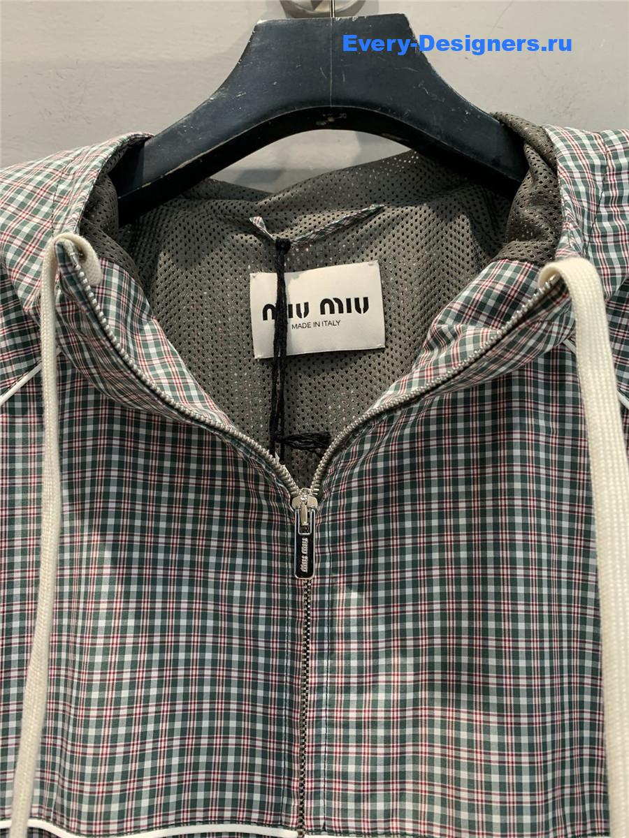 Miu Miu Bottle Green Checked Bomber