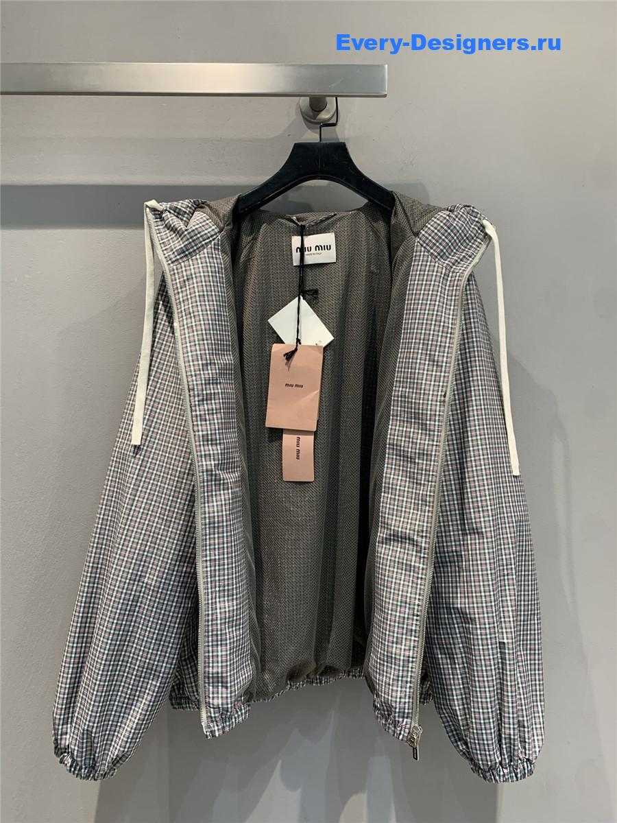 Miu Miu Bottle Green Checked Bomber