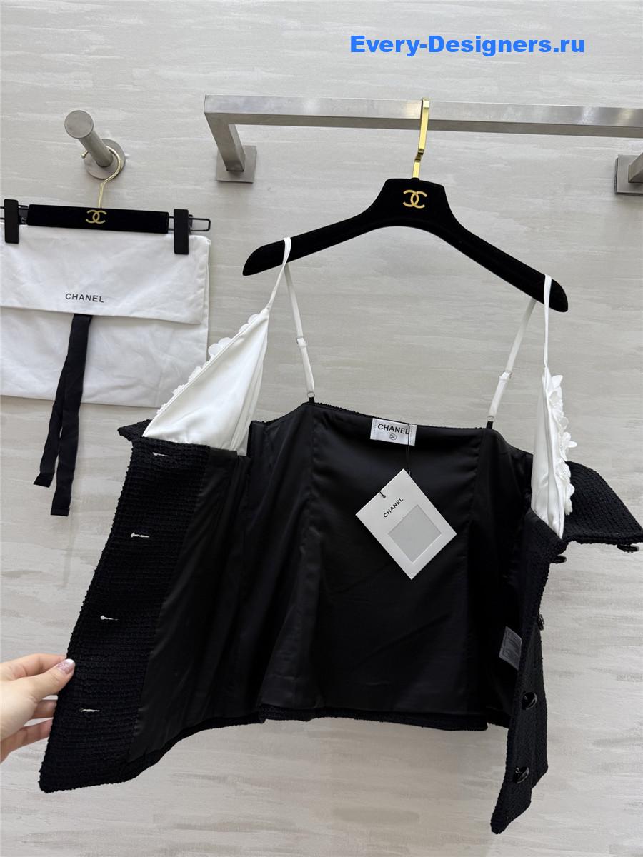 Ch**el black embroidered waffle top