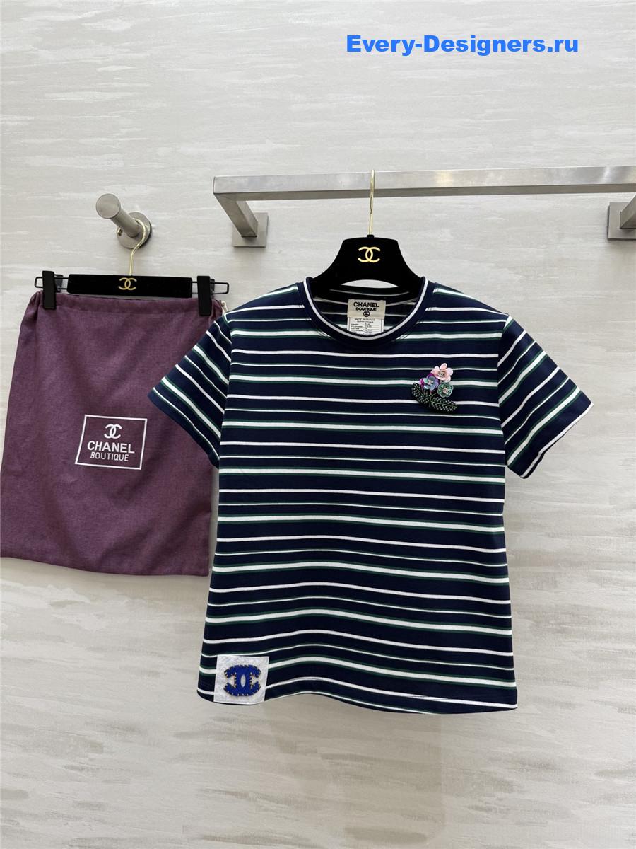 Ch**el navy beaded floral tee