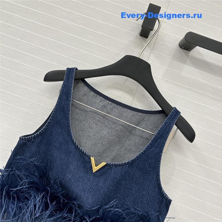 Va1e*ntin0 garavani feather-trim denim crop top