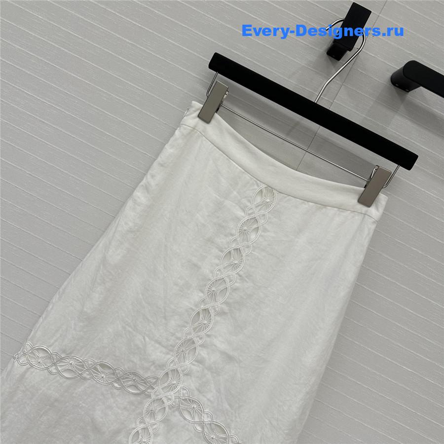 chloe white hollow embroidered linen skirt