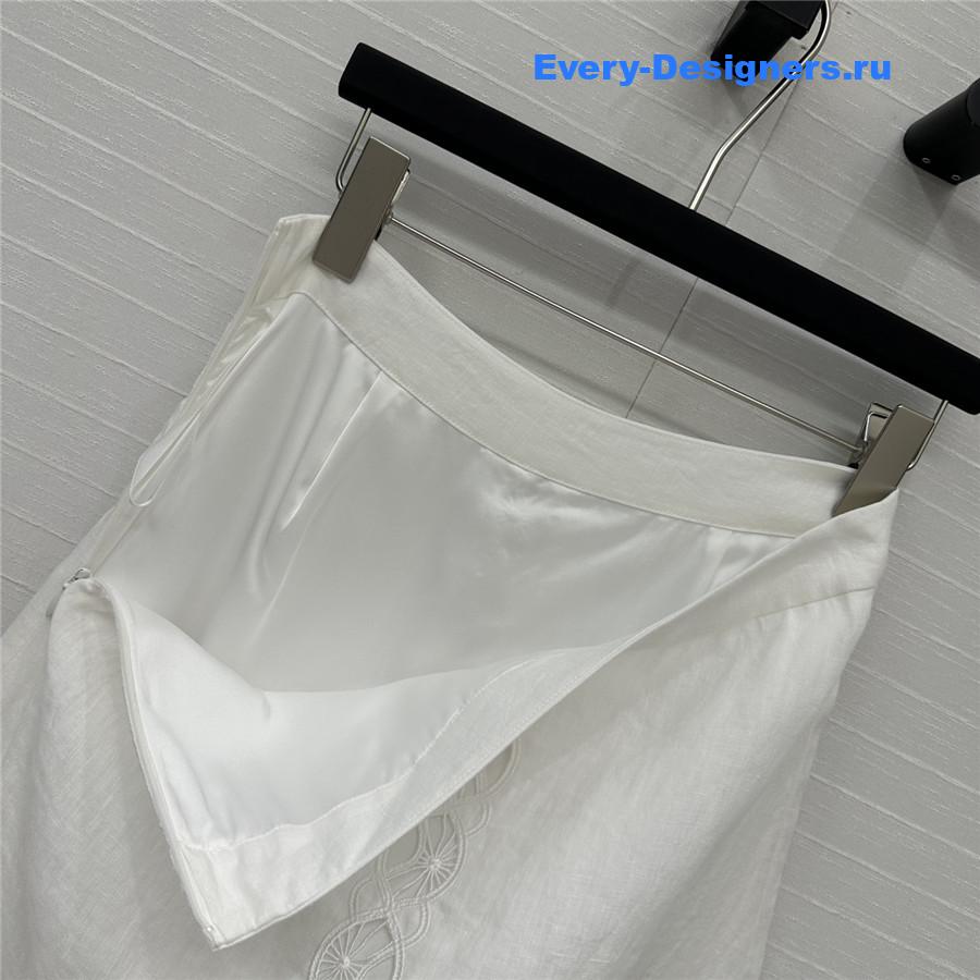 chloe white hollow embroidered linen skirt