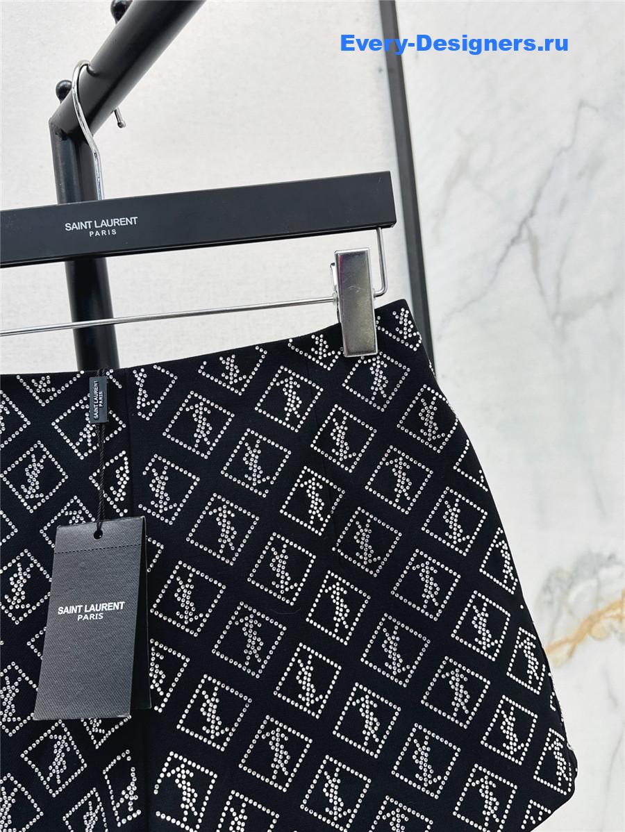 Sa1nt Lau*nt rhinestone logo shorts