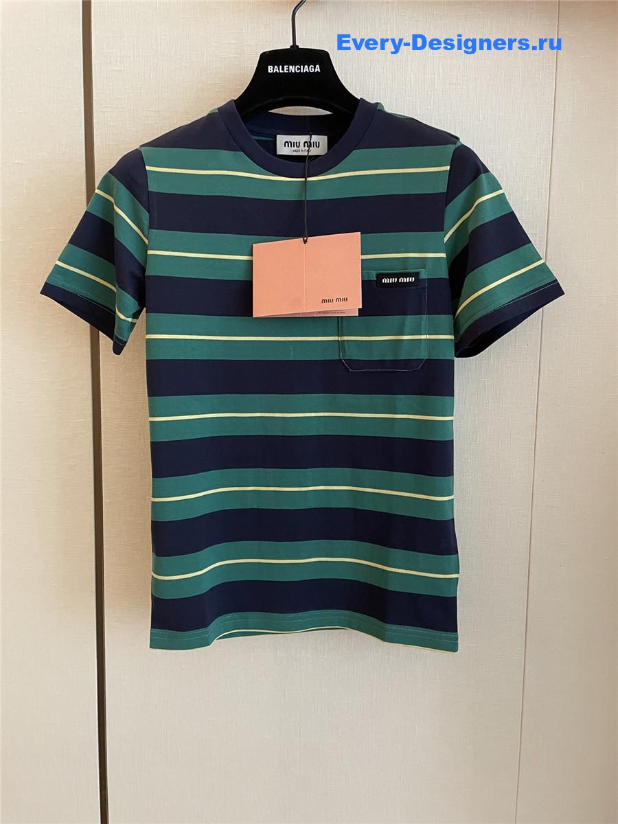 Miu Miu Green Striped Short Sleeve