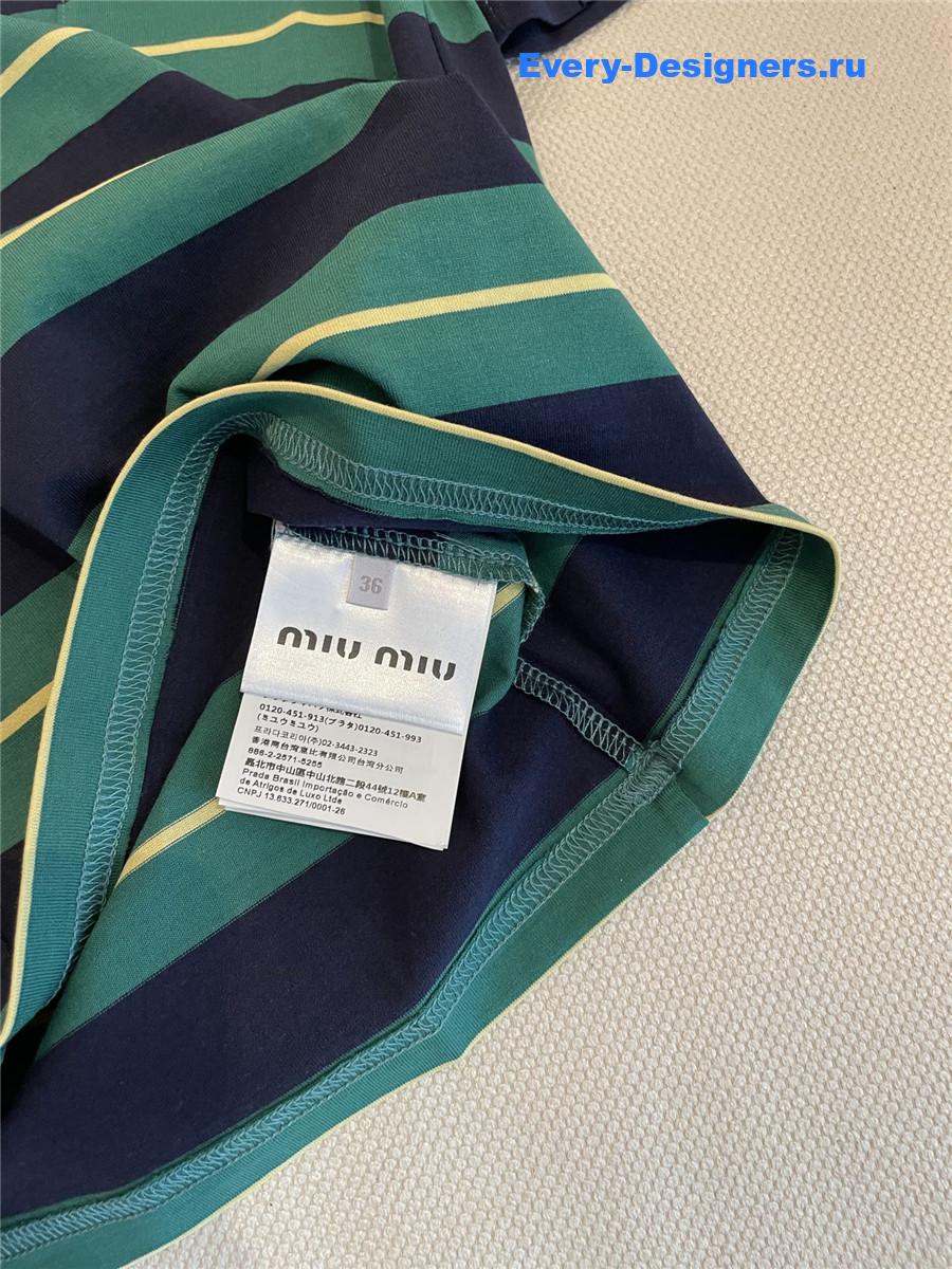 Miu Miu Green Striped Short Sleeve