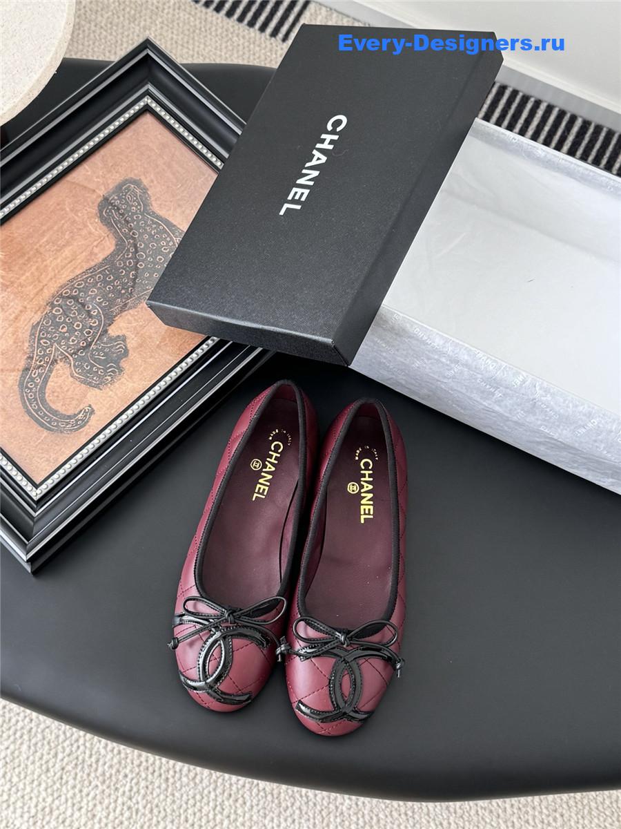 Ch**el burgundy quilted ballet flats