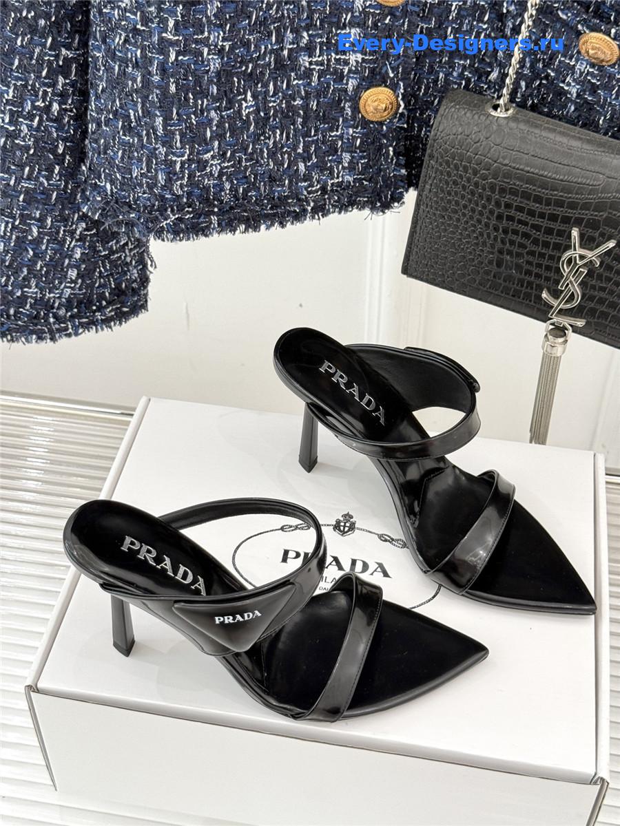 Pra*a black patent heeled sandals