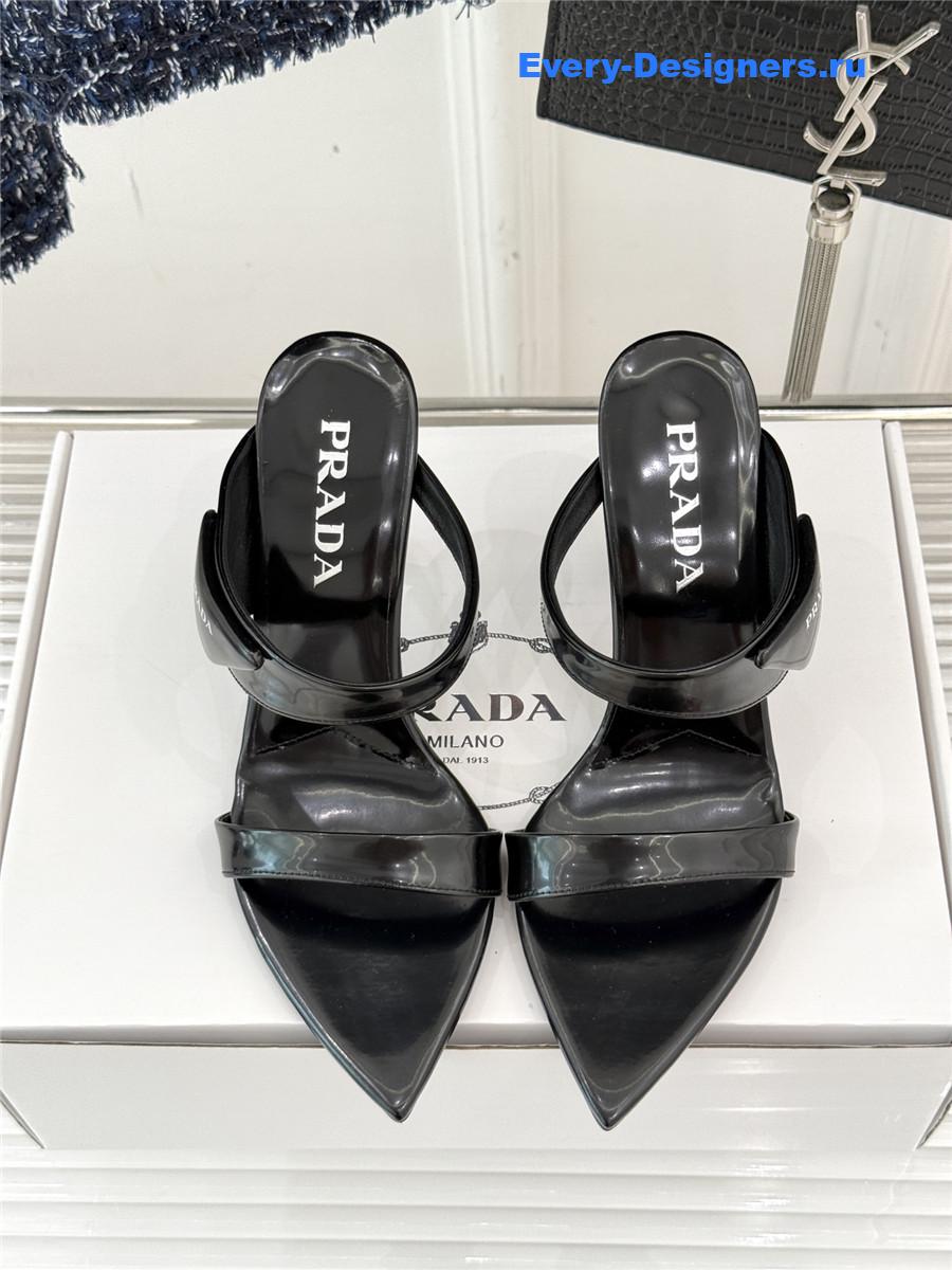 Pra*a black patent heeled sandals