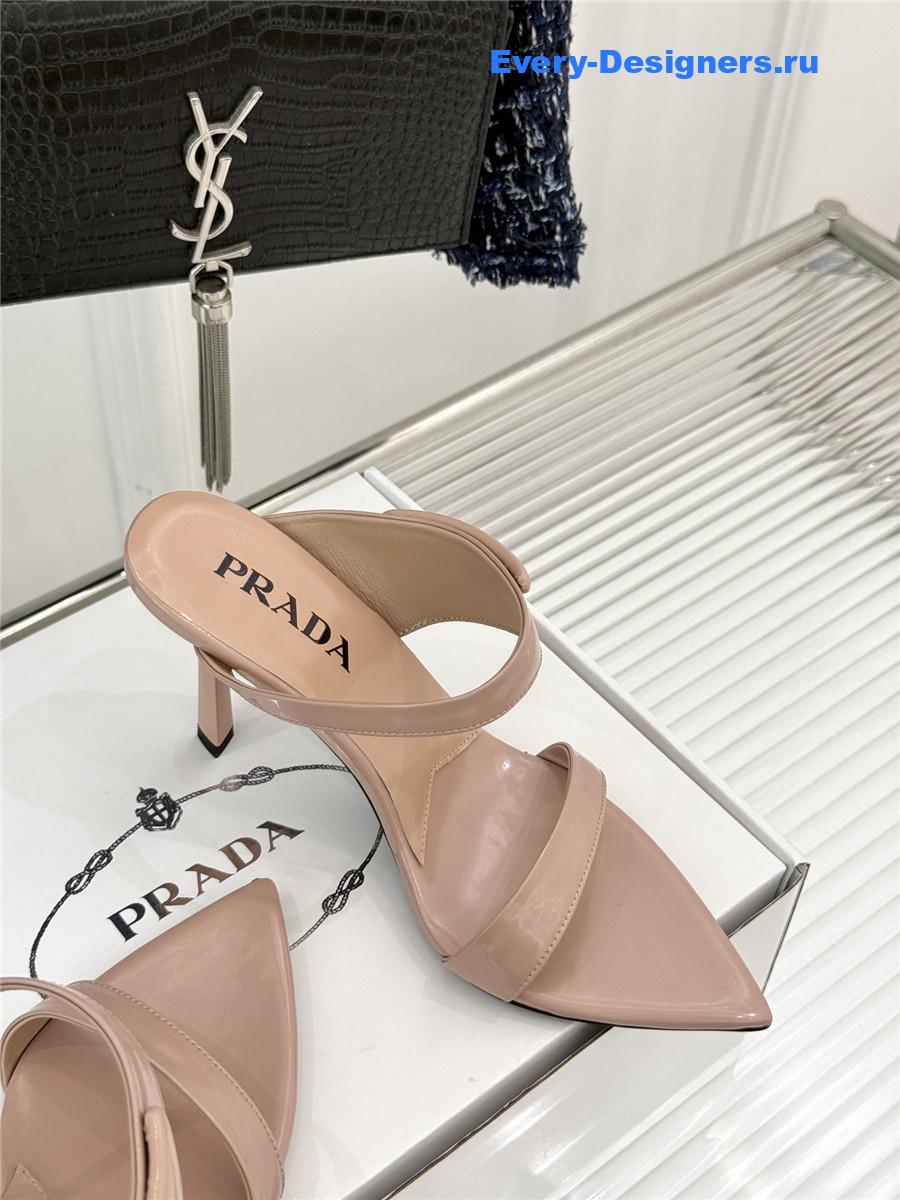 Pra*a beige patent heeled sandals