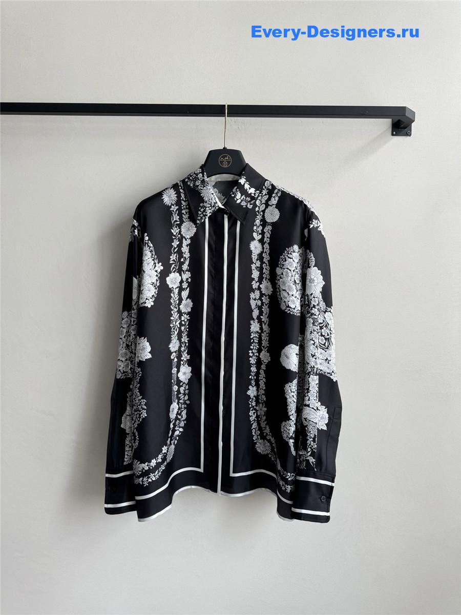 H**me5 black floral silk shirt