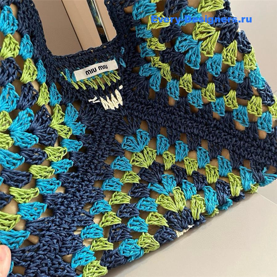 Miu Miu Dark Blue Straw Crochet Bag