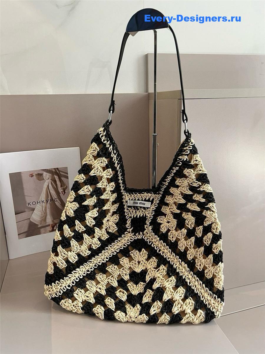 Miu Miu Black Brown Straw Crochet Bag