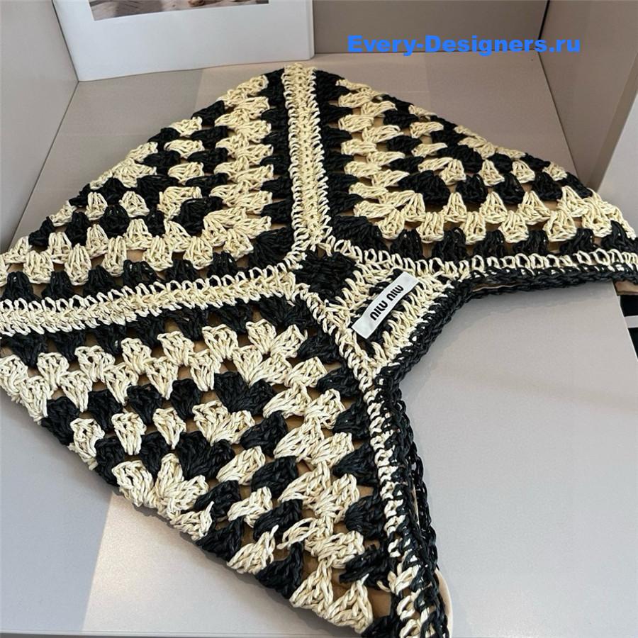 Miu Miu Black Brown Straw Crochet Bag