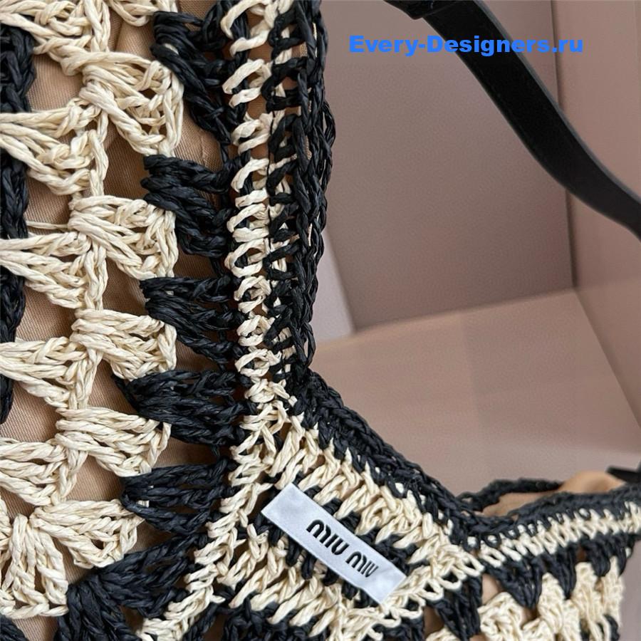 Miu Miu Black Brown Straw Crochet Bag