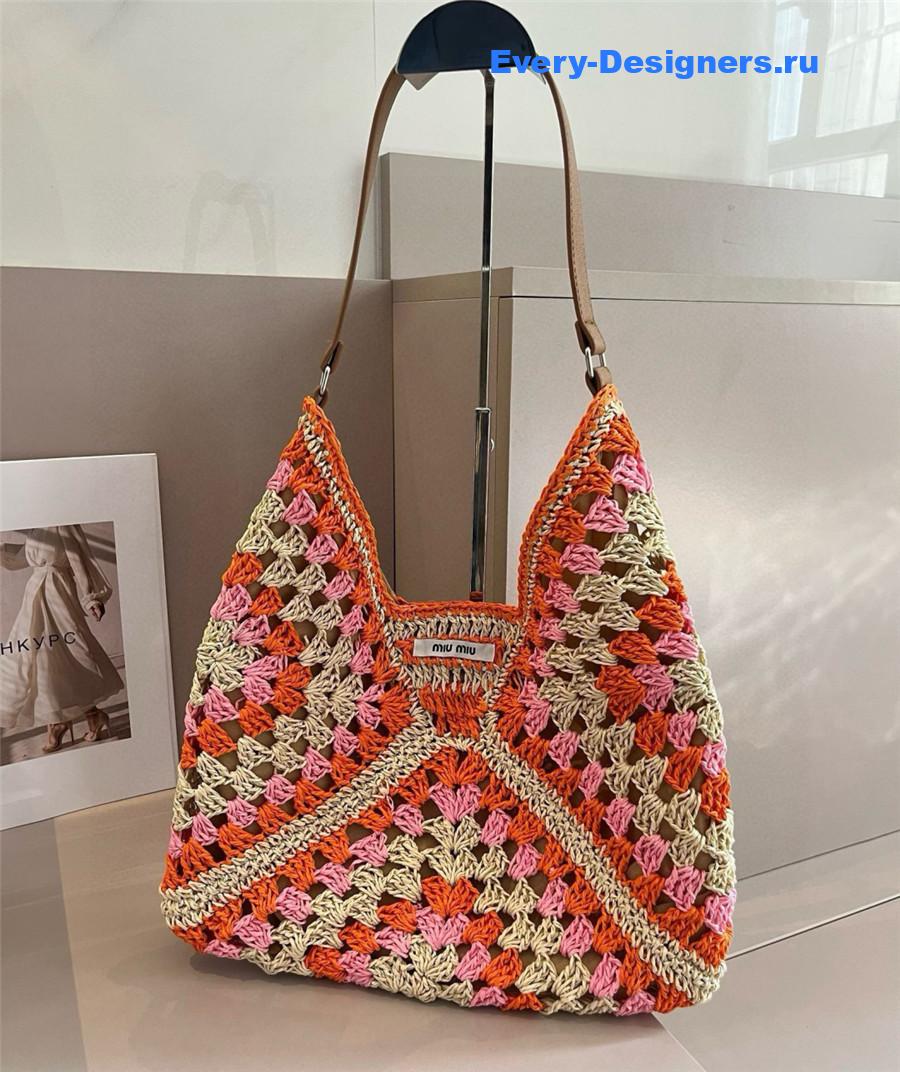 Miu Miu Pink Straw Crochet Bag
