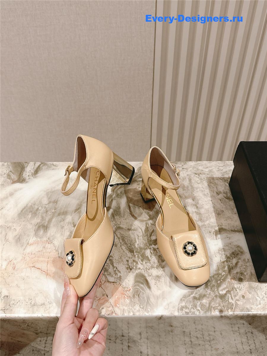 Ch**el beige leather ankle strap pumps