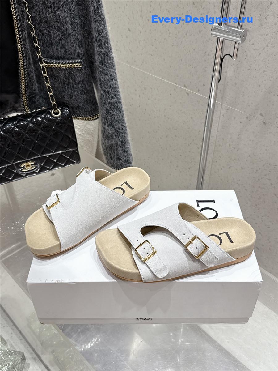 L0ew* white suede two-strap sandals