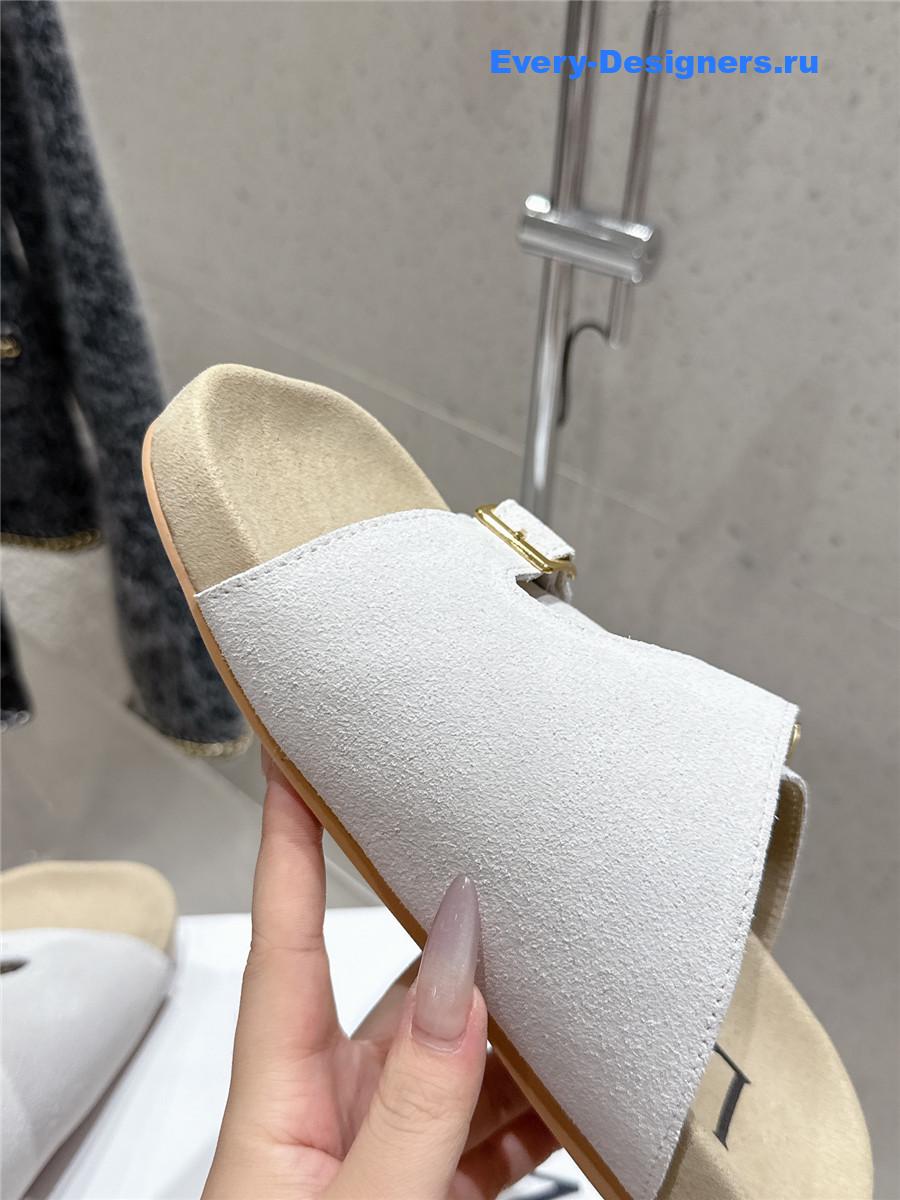 L0ew* white suede two-strap sandals