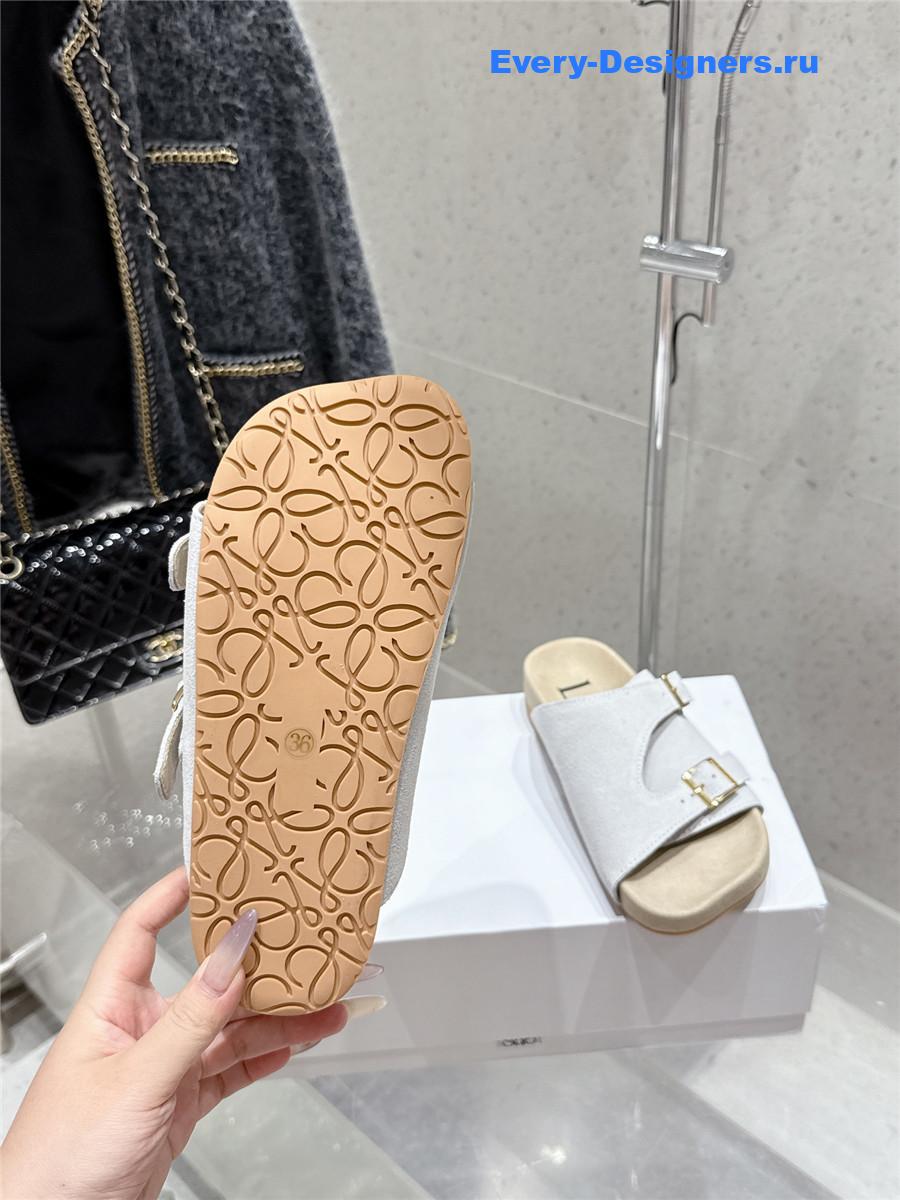 L0ew* white suede two-strap sandals