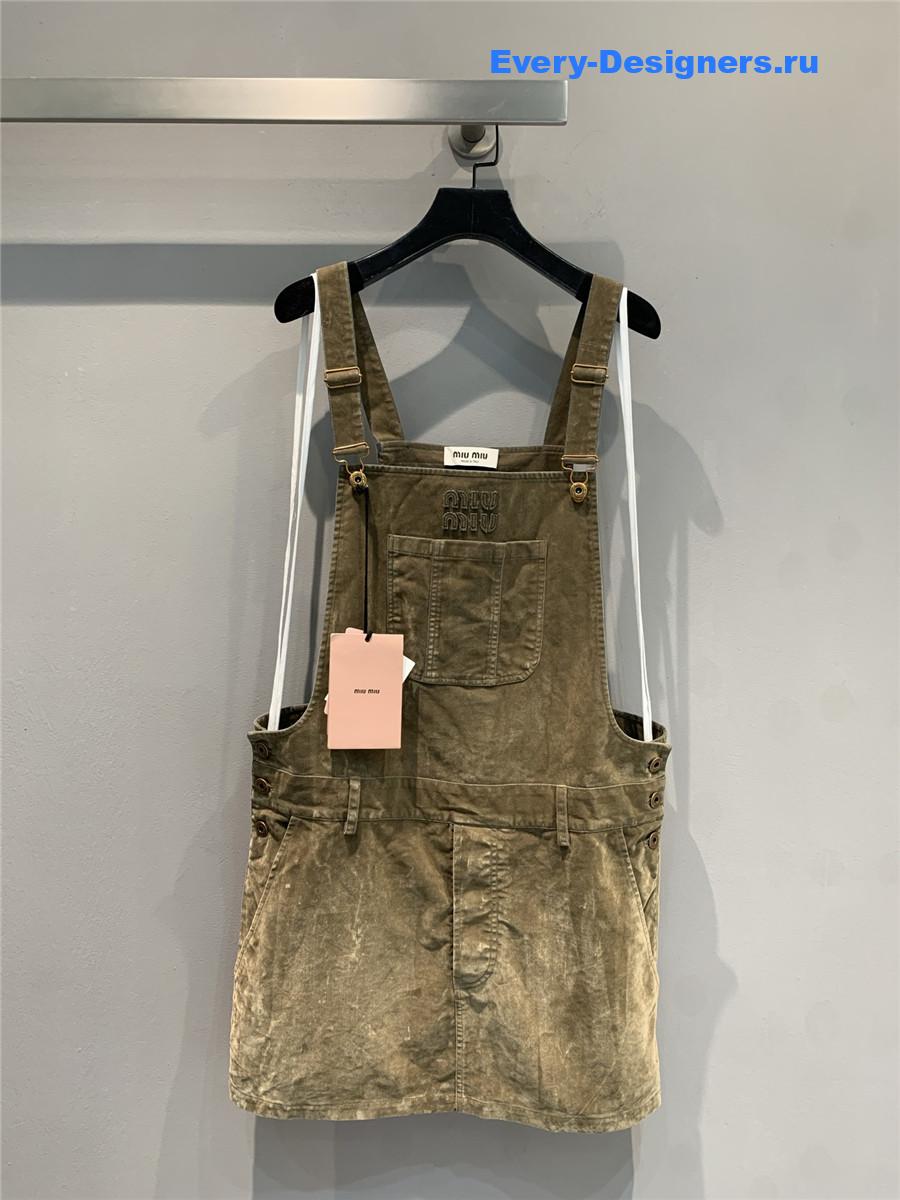 Miu Miu Tobacco Flocked Chambray Mini-Dress