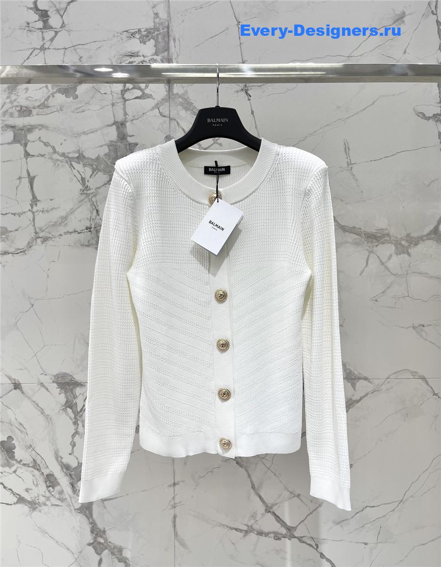 Balmain Pointelle Cardigan White