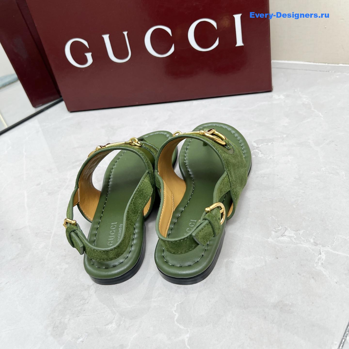 Gvc*1 green leather horsebit sandals