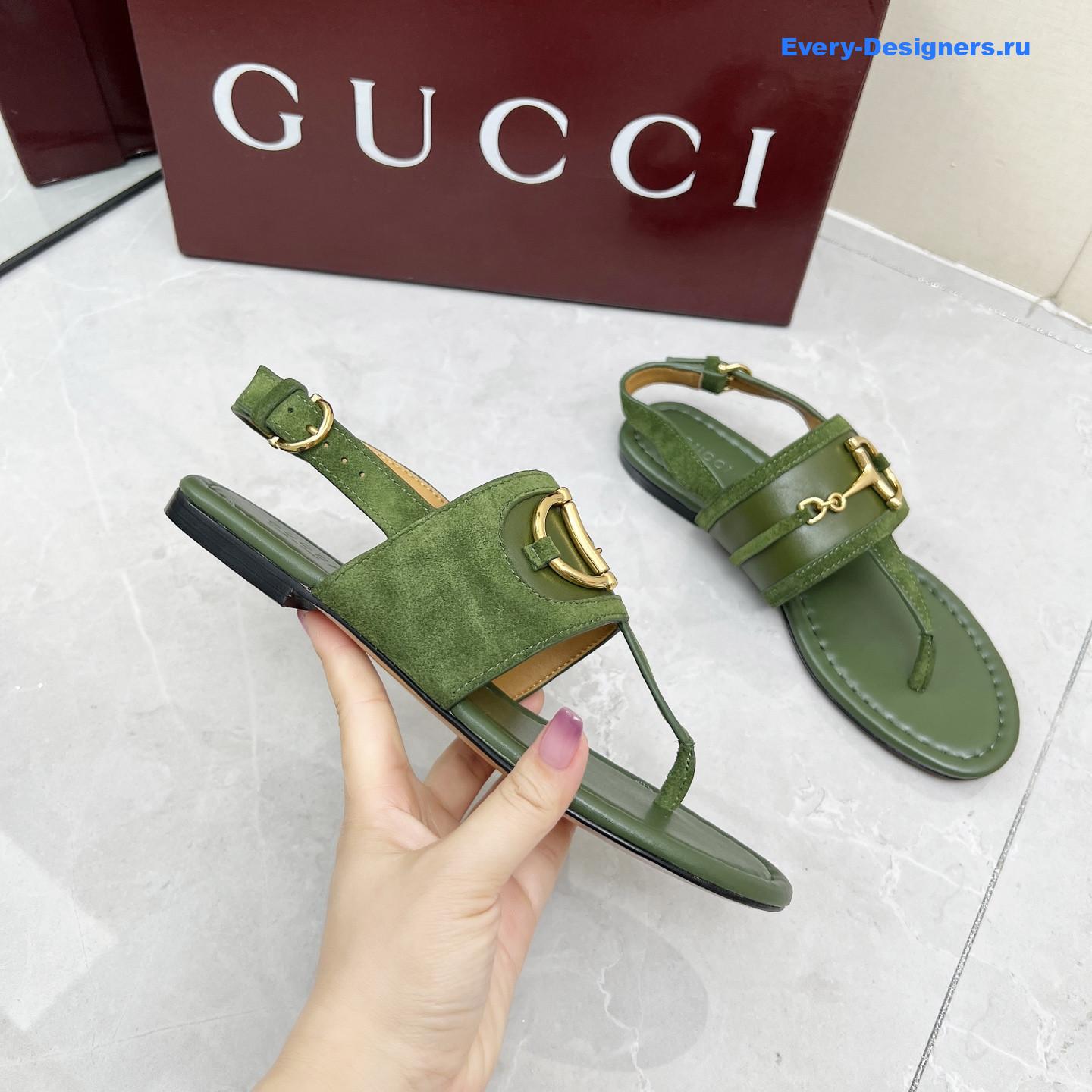 Gvc*1 green leather horsebit sandals