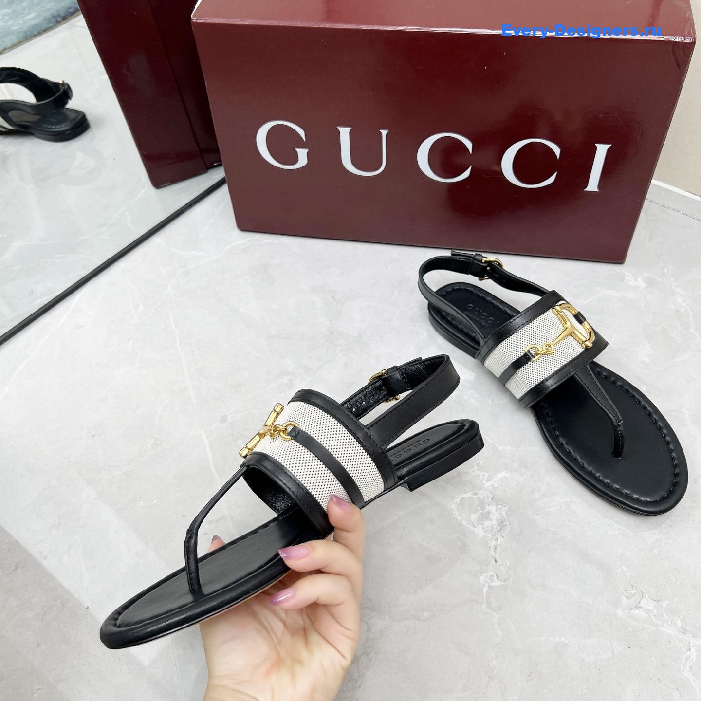 Gvc*1 black leather horsebit sandals