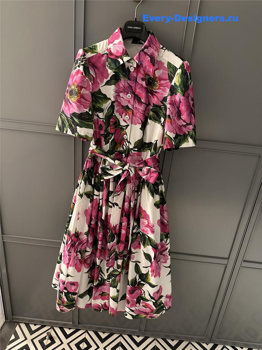 Dolce & Gabbana Peony Print Shirt Dress