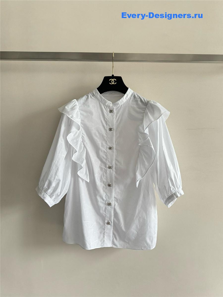 Ch**el white ruffle sleeve shirt
