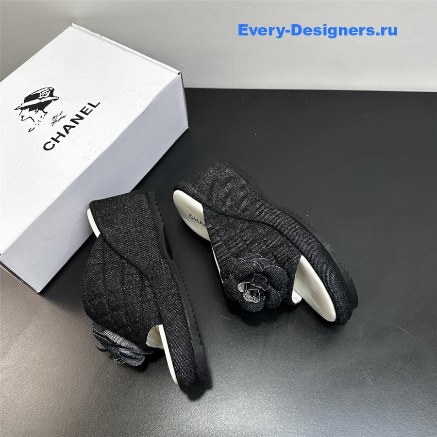 Ch**el black camellia wedge slippers