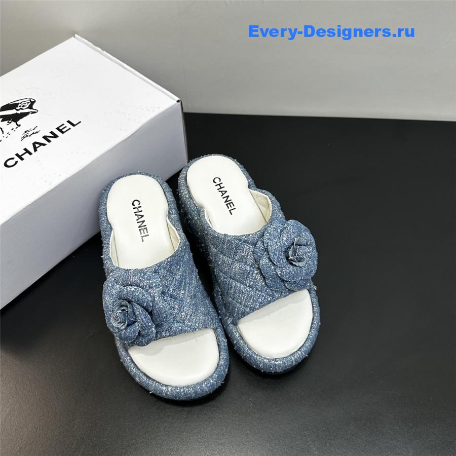 Ch**el light blue camellia slippers
