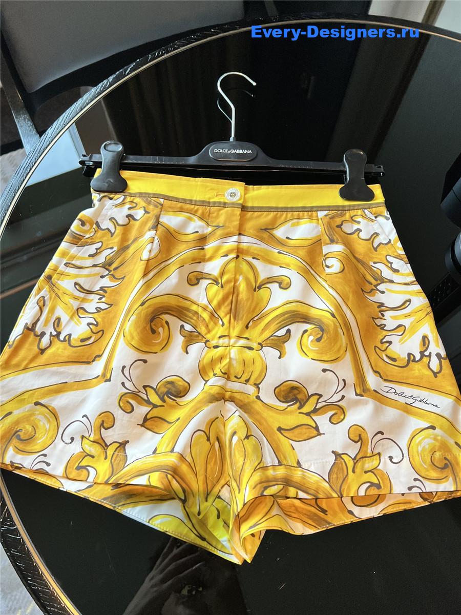 Dolce & Gabbana Yellow Majolica-Print Cotton Shorts