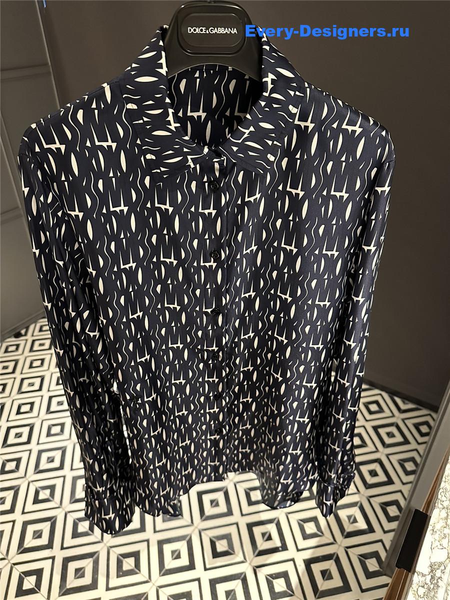 D10r miss allover pattern silk shirt in navy
