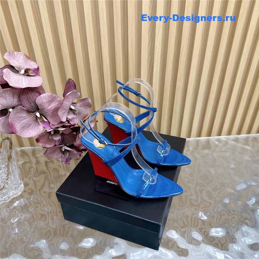 Sa1nt Lau*nt blue wedge sandals