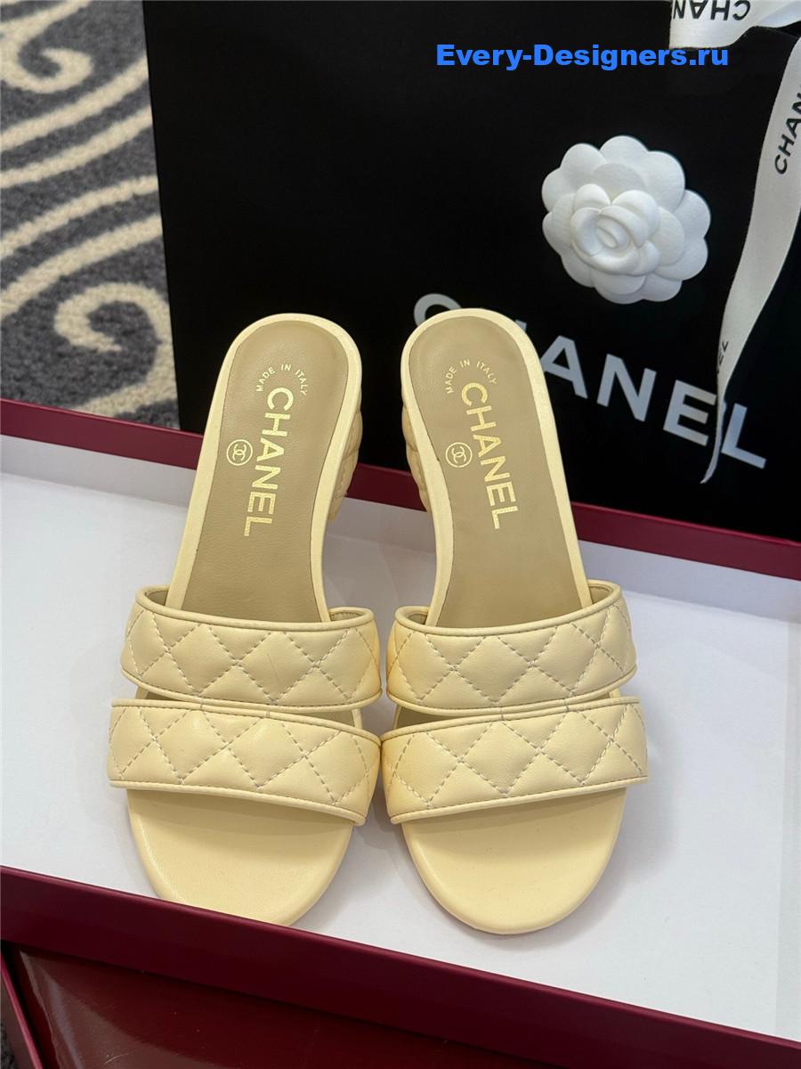 Ch**el quilted cc yellow platform sandals