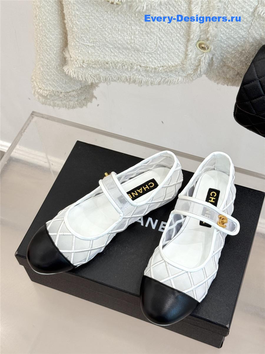 Ch**el white mesh mary jane flats