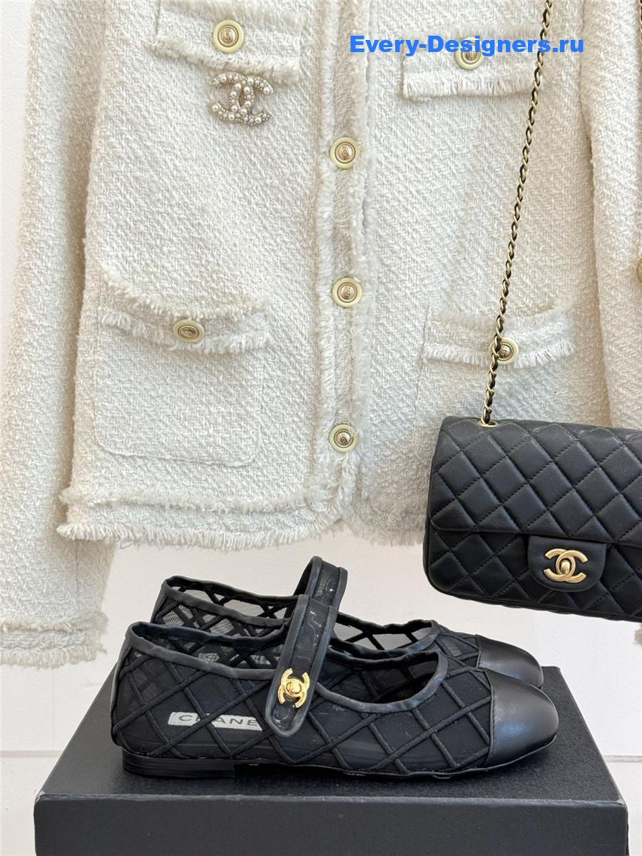 Ch**el black mesh mary jane flats